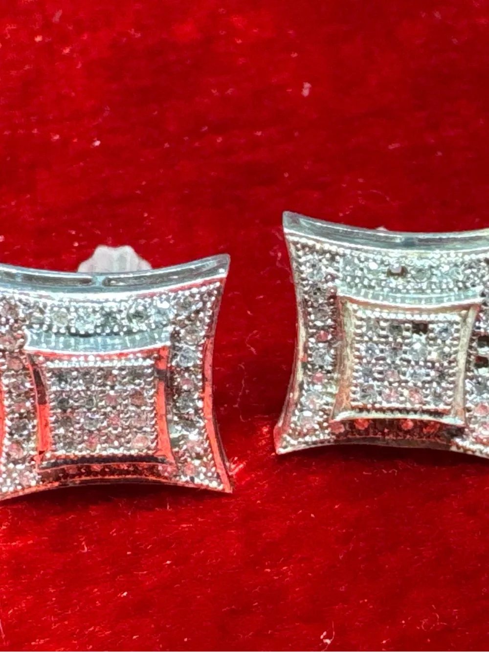 925 Sterling Silver Diamond Stud Earrings 0.25 CT Pave 2.6g Square Cluster